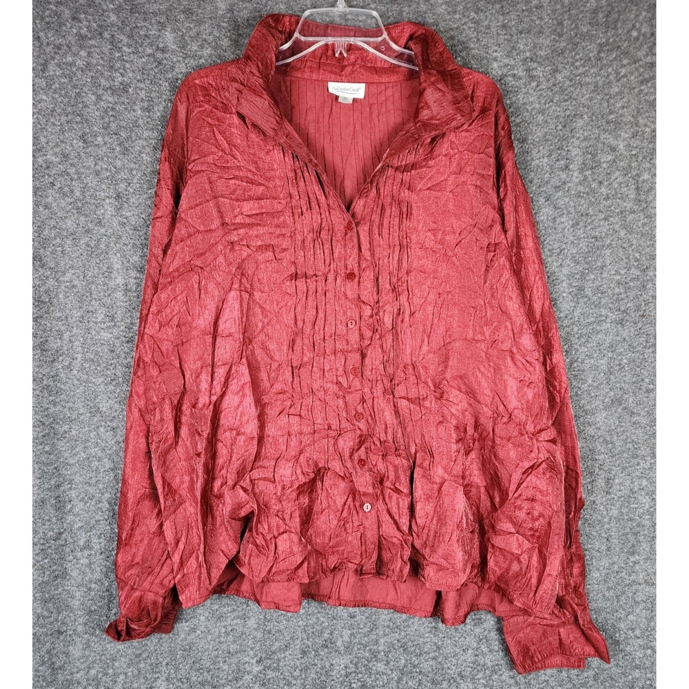 Coldwater Creek Blouse Womens 3X Red Pintuck Crinkled Button Down EUC